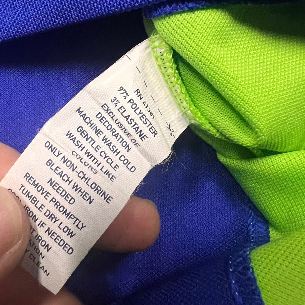 Polo Ralph Lauren Performance Mens Large Blue Lime Green Colorblock Polo Shirt - Picture 7 of 8